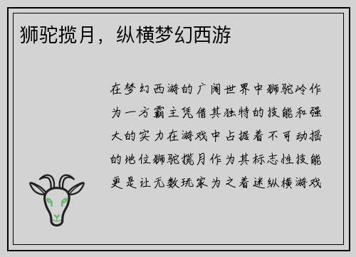 狮驼揽月，纵横梦幻西游